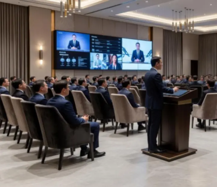 Fő konferenciaterem természetes fénnyel és színpaddal a VeriSpace-ben
